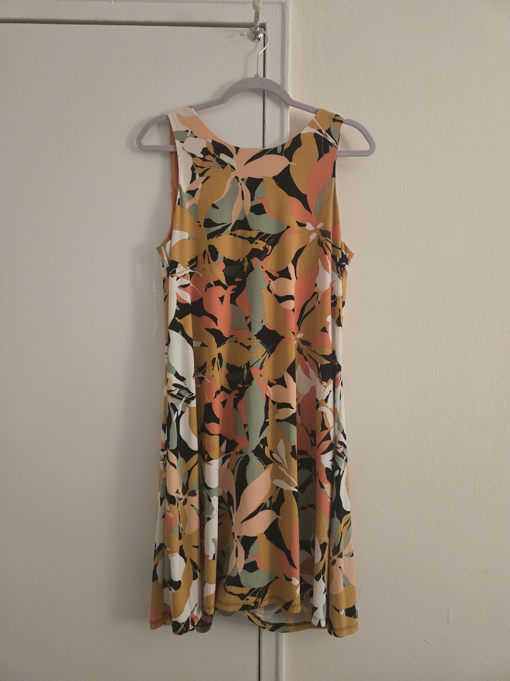Anne Klein Sleeveless Printed Mini Dress in Mustard, Coral & Cream